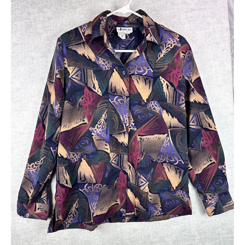 Vintage 90s Joyce Button Up Blouse Wear Art Abstract Colorful Size 10 Y2K